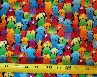 Fabric dogs, rainbow, pets, paws, dog sold by the Yard, FQ, 1/2 Yard, BTY Craft Quilting material 100% Cotton