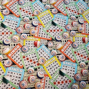 BINGO Game 100% Cotton Fabric by the Yard, FQ, 1/2 Yard, BTY Quilting Sewing