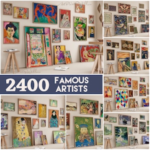 Dipinti famosi, stampe artistiche, set BUNDLE da 2400 download digitali, poster di illustrazioni originali di William Morris, Klimt, Van Gogh e Mucha