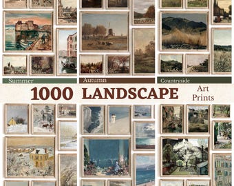 1000 stampe artistiche di paesaggi rustici - Dipinti di campagna vintage, dipinti pastorali delle 4 stagioni, set da scaricare digitale