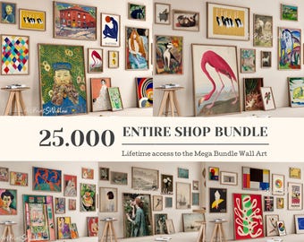 25.000 Whole Shop Digitaldrucke, Vintage druckbare eklektische Galerie-Wand-Kunst-Set, trendiges Poster