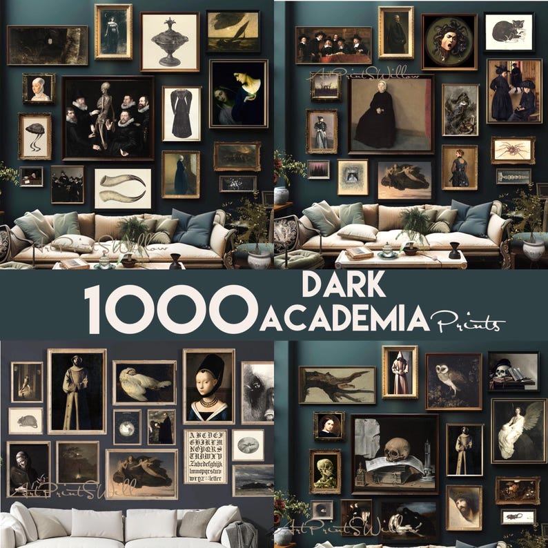 Dark Academia Decor, Mega Bundle Set 1000 Prints, Vintage Moody Goth Dark Printable Gallery Wall Art Cottagecore Painting, Digital Download, Moody Botanical Dark Paintings, Witchy Dark Landscape Decor, Antique Vintage Art Prints