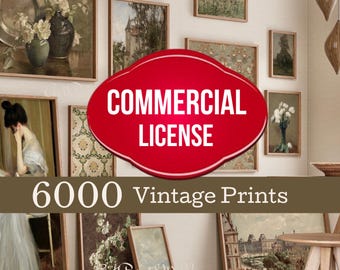 Commercial License 6000 Digital Vintage Wall Art Prints, Resale Rights, PLR, MRR, Bundle Set