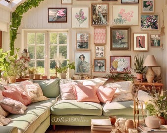 1200 Vintage Cottage Gallery Wall Art Prints, Printable Cottagecore Pastel Country Decor, Digital Download