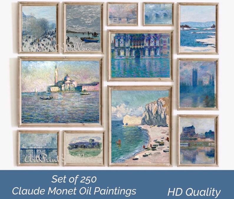Claude Monet Digital Art Prints, Mega Bundle Vintage Impressionist Seascape Coastal Oil Painting, Printable Gallery Wall Art Set, Monet Posters, Digital Art Prints, Gallery Wall Set