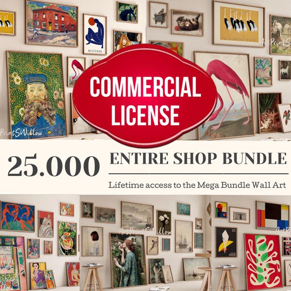 Licença Comercial para 25.000 Impressões Digitais de Arte de Parede para Loja Inteira, Direitos de Revenda, PLR, MRR, Pacote