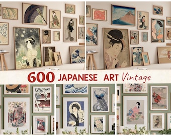 Digitala konsttryck av vintage-stil, utskrivbara Hokusai och Koson Ukiyo-e asiatiska orientaliska digitala produkter