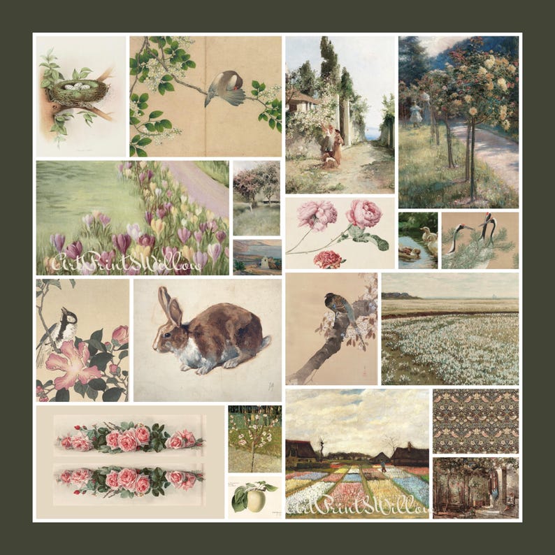 Vintage Easter Digital Prints Set, 250+ Rustic Spring Muted Green ...