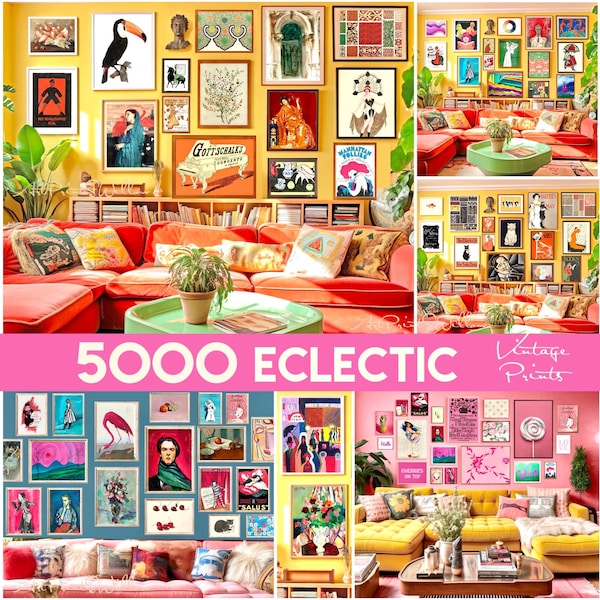 5000 zabytkowych, maksymalistycznych wydruków artystycznych, eklektyczny, modny zestaw ścienny do galerii, plakaty retro, pobieranie cyfrowe