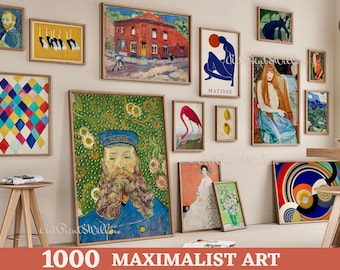 Mais de 1000 impressões de arte vintage ecléticas: conjunto de parede de galeria maximalista, download digital, pôster colorido moderno