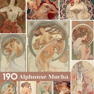 190 Alphonse Mucha Art Nouveau Prints | Vintage Digital Download Posters | Classic Decorative Wall Art Instant Antique Printable Bundle