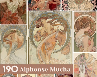 Alphonse Mucha Art Nouveau Prints, Vintage Poster Home Decor, Printable Wall Art, Digital Download