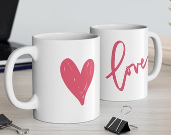 Valentines LOVE Coffee Mug, Pink Heart Coffee Cup, Handlettered Love mug, Love mug, Heart Coffee, Teacher's Mug, Teacher's Valentines Mug