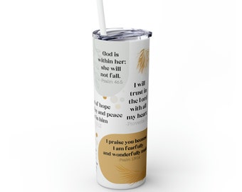 Christian Affirmation Tumbler, Bible Verse Tumbler, Daily Affirmation Cup, Mom Travel Cup, Affirmation Gift for Mother's Day Skinny Tumbler