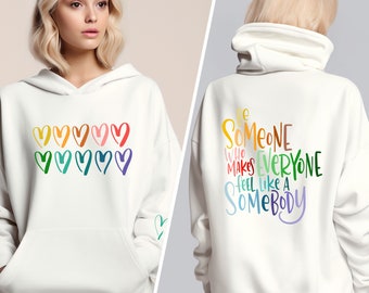 Rainbow Hearts and Sunshine Hoodie Sweatshirt Beach Sweatshirt Trendy Hoodie, Hoodie With Words on Back, Aesthetic Shirt, Feel like Sunshine