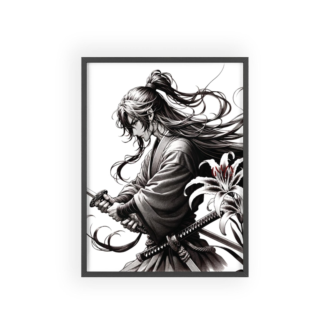 Black and White Anime Aesthetic Poster With Wooden Frame Hiro - Etsy