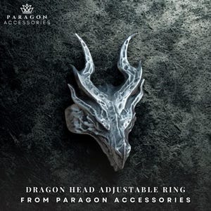 Dragon Head Adjustable Ring – Silver Gothic Dragon Ring, Fantasy Medieval Jewellery for Men or Women