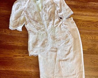 vtg Jessica McClintock suit set 4 pastel pink Victorian Cottage Bridal coquette 80s 90s Edwardian