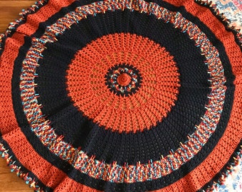 vintage crochet round blanket throw 55” hippie boho mandala