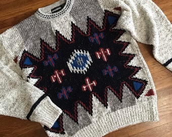 vintage Men’s sweater L aztec southwest bold