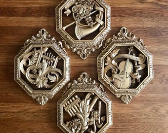 vintage MCM wall plaques 4 Hollywood regency music 1976 Homco