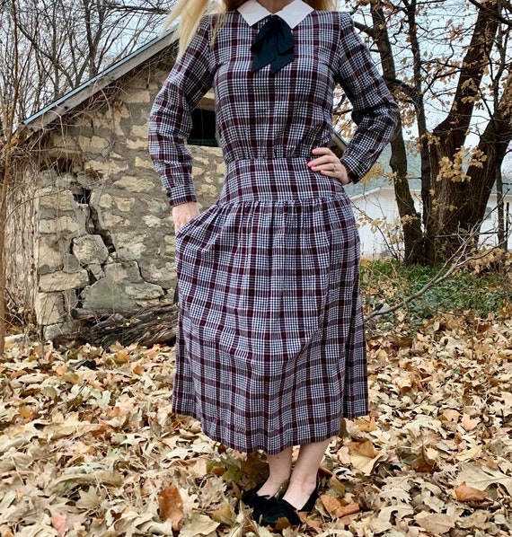 vtg Lanz Original S plaid flannel dress POCKETS m… - image 1