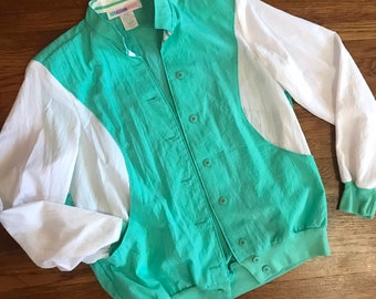 vintage 90s windbreaker colorblock M women’s mint green white