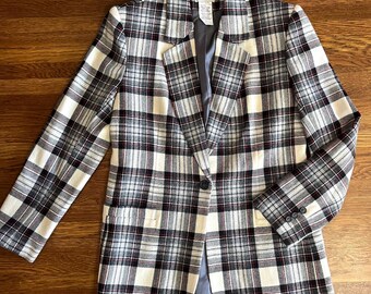 vintage Wool blend plaid blazer women’s 8 Academia Preppy White Stag