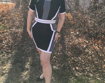 vintage 90s Sweater dress mini S colorblock black white