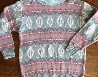 vintage 90s turtleneck sweater women’s M pink gray