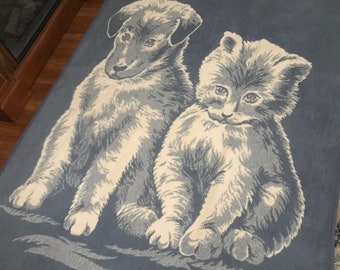 Vintage Crown Crafts puppy kitten blanket reversible vuteks teteks