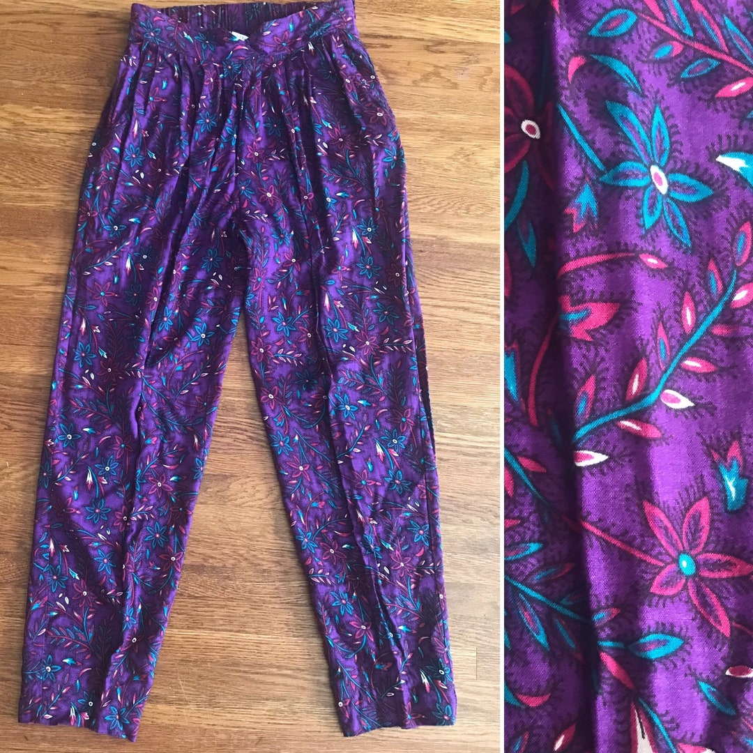 Vintage 90s Rayon Pants High Rise Tapered S M Etsy