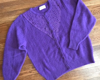 80s Victorian sweater cardigan M women’s feminine granny purple