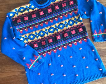 vintage Carole Little sweater S women’s bright blue 90s