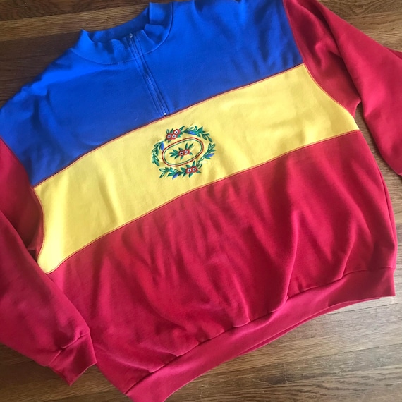 vintage 90s colorblock sweatshirt XL oversized bo… - image 1