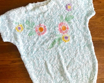 vintage Short Sleeve sweater S pastel flowers Spring 80s