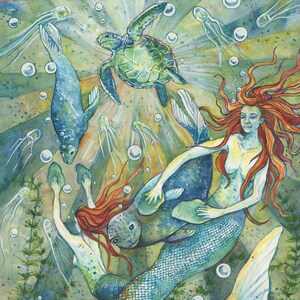 Grußkarte, "Sun-Day Swimmers" von Denise Kelty. 17x18cm Blankokarte, Umschlag