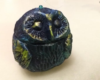 Metallic Dark-Blue Ceramic Owl Ornament