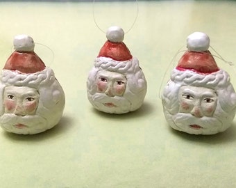 Listing Expires on Jan 8th- Set of 3 Ceramic Santa Head Ornaments