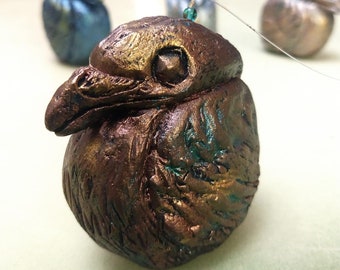 Metallic Dark-Bronze Ceramic Crow Ornament