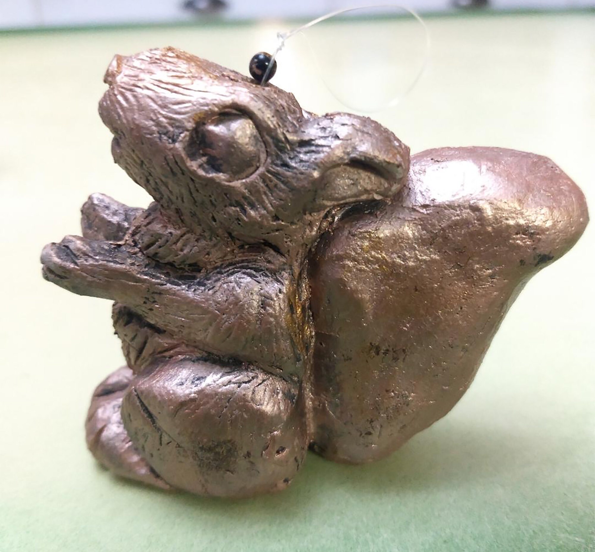 Metallic Light Bronze Ceramic Squirrel Ornament
