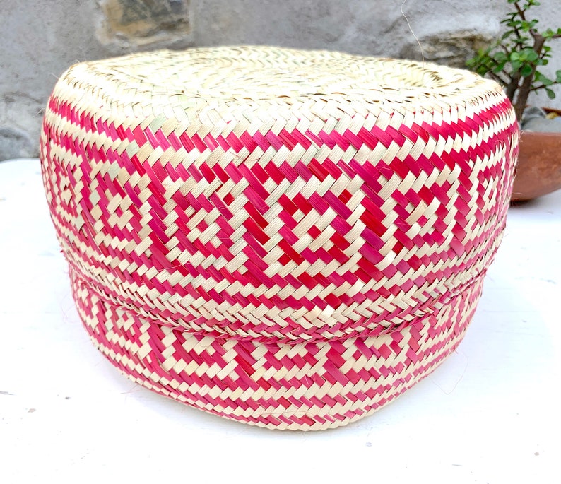 Hand Woven Palm Leaf Baskets: Mexican Geometric Storage, Set of 2 image 4