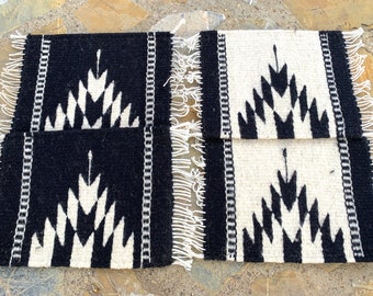 Woven Black  White Rug Mug Coasters, Cold or Hot Cup Mini Rug Coasters, Set of 4 Tapestry Sheep Wool  Reversible Coaster, Hand Woven Coaster