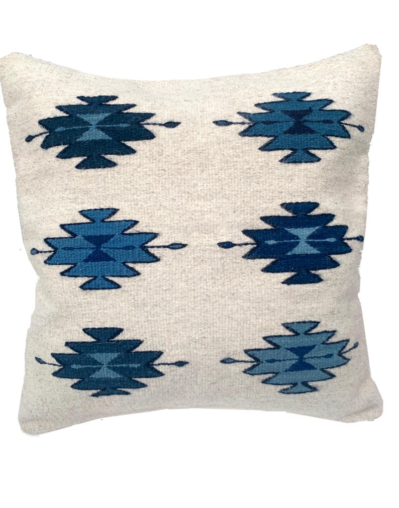 Handwoven Zapotec Pillow Cover: Oaxacan Wool, Geometric Design, 19x20 image 2