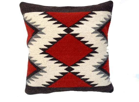 Hand Woven Zapotec Pillow Cover: Brick Red Sheep Wool Tapestry
