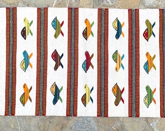 Hand Woven Zapotec Wool Rug: White Tortoise Tapestry (23"x39")