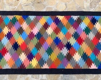 Handwoven Zapotec Wool Rug: Multi Star Design, Rustic Tapestry 31"x59"