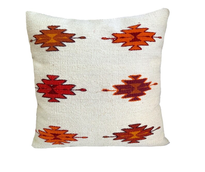 Handwoven Zapotec Pillow Cover: Oaxacan Wool, Geometric Design, 19x20 image 6