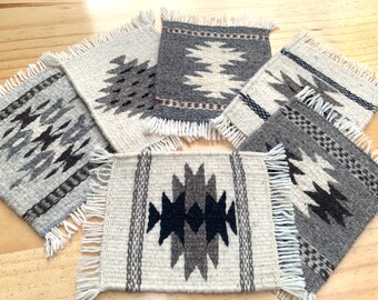 Zapotec Wool Rug Coasters: Hand Woven Tapestry, Set of 4