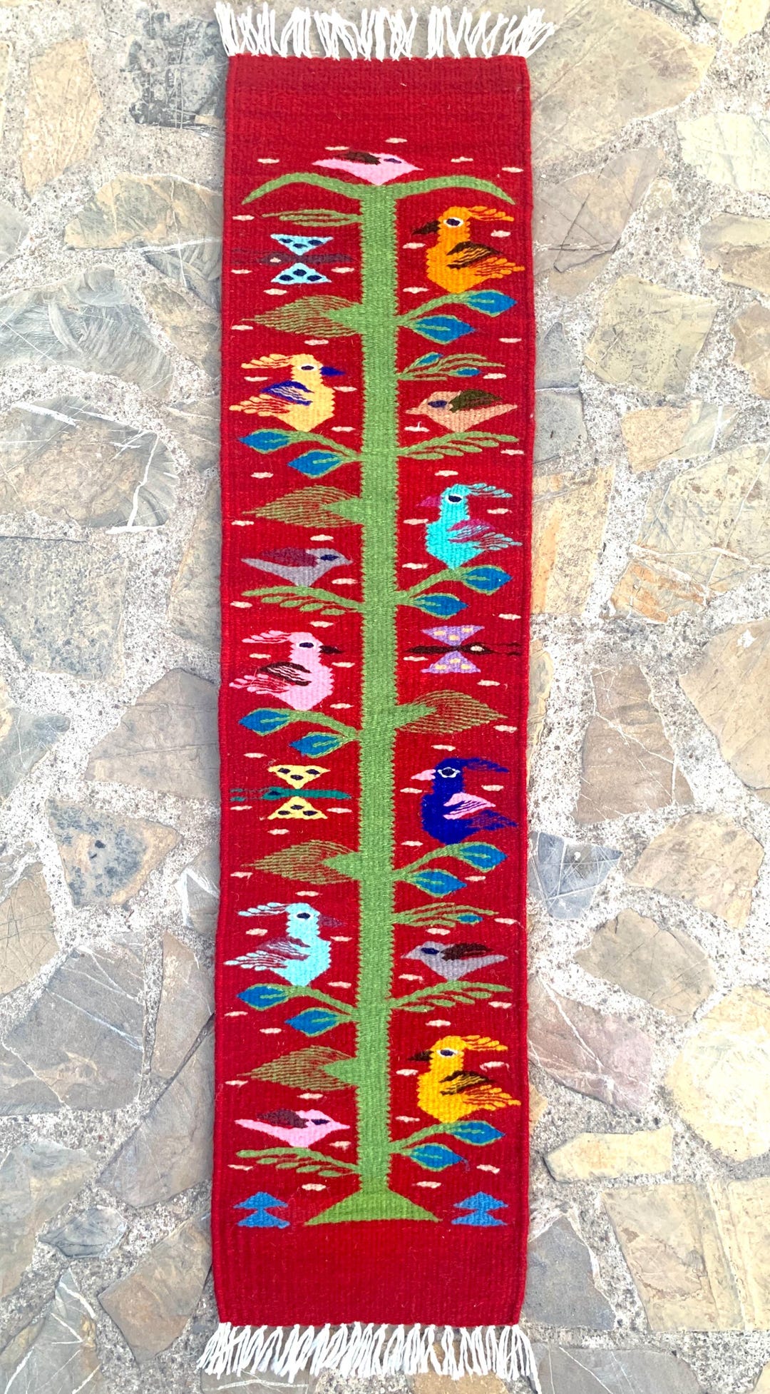 Zapotec Oaxaca Red Bird Tree of Life Wool Rug Runner, 9.5x39 Inches ...